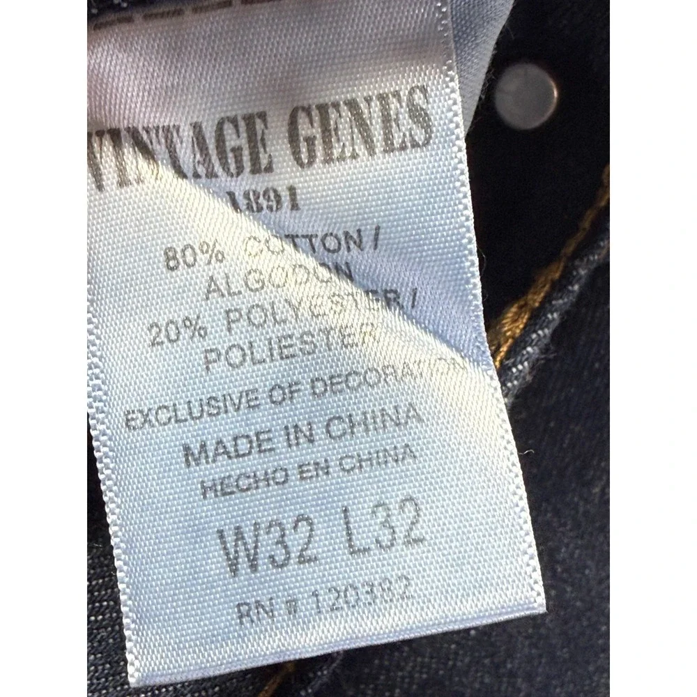 Vintage Genes 1891 Jeans Mens 32x31.5 Blue Dark Wash Denim Slim Fit Straight Leg